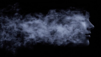 Side profile of a human face dissolving into smoke on a black background. surreal and creative concepts