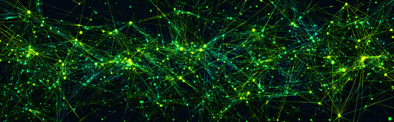 Neon Green and Black Background with Interconnecting Dots