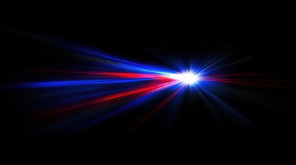 Red and blue light beams spreading from a single point on a black background. technology and power concept