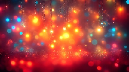 Fototapeta premium Sparkling Lights Adorn Festive Red Background