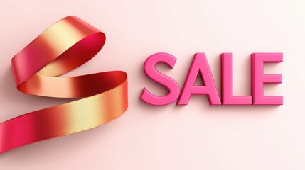 Bright pink ribbon and bold sale text create an eye-catching promotional image for sales and discounts.