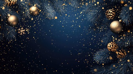 abstract dark bleu background with gold particles, Christmas or new year background. Beautiful background for Christmas or New Year with copy space. Design for banner, greeting card, invitation card,