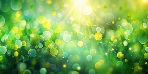 A Brightly Colored Abstract Background of Green and Yellow Bokeh Circles and Lights