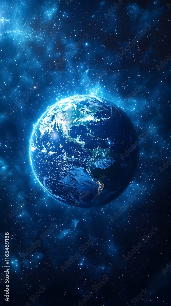 Wall mural digitized planet earth with futuristic grid overlay global data network concept