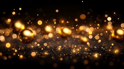 Golden spheres sparkle against a dark background