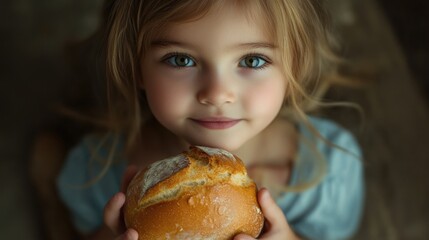 Naklejka premium Girl holding loaf of bread