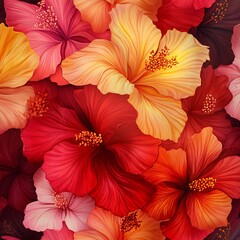 Obraz premium seamless tropical flower design with vibrant red and yellow petals 