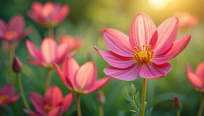 Naklejka premium Radiant Pink Flowers in a Garden