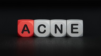 ACNE. Text abbreviation on wood cubes blocks. Most commonly diagnosed mental disorder of childrenBusiness Concept.3D rendering on black background.