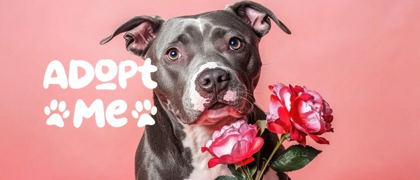 S&uuml;&szlig;e PitbullH&uuml;ndin mit Rosen  Adoptiere mich