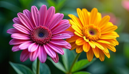 Obraz premium Close-up of Vibrant Pink and Yellow Flowers