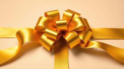 Big golden bow on white background