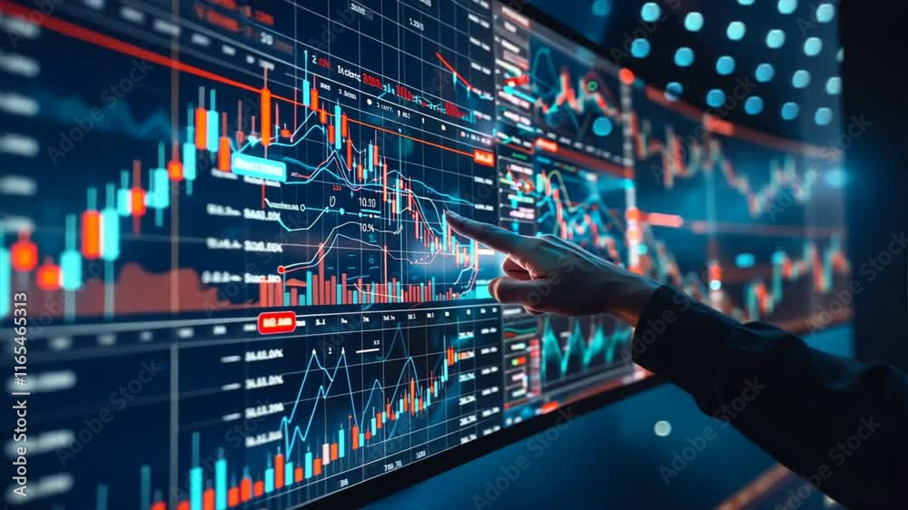 Aufkleber comprehensive financial data analysis on digital screen visualizing market trends, statistics, graph