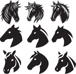 Horse head pictogram vector illustration set
