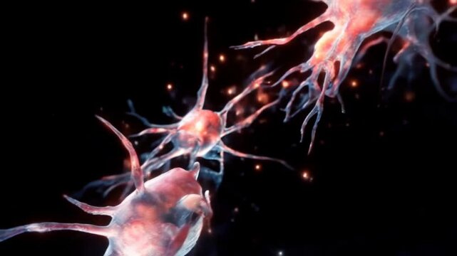 vue microscopique de l'activit&eacute; neuronale du cerveau humain &agrave; l'int&eacute;rieur du tissu c&eacute;r&eacute;bral