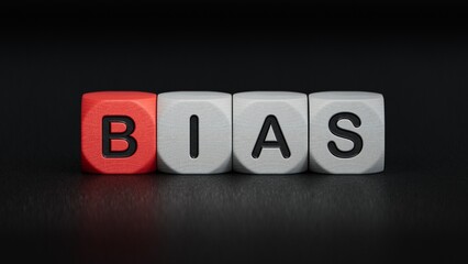 Word BIAS made from wooden blocks.close up of wooden elements,Business Concept.3D rendering on black background.