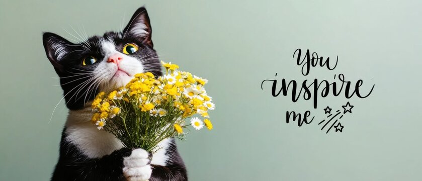 S&uuml;&szlig;e Katze mit Blumenstrau&szlig;  inspirierendes Tierfoto f&uuml;r Postkarten