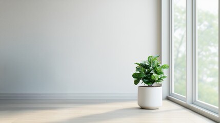 Lush Green Plant in Elegant White Pot on Warm Wooden Floor Creating a Cozy and Inviting Atmosphere for Interiors