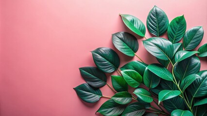 Obraz premium A vibrant display of lush green leaves against a soft pink background, creating a natural and modern aesthetic.