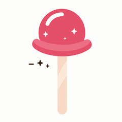 Pink glossy lollipop illustration on a stick with a white background, representing sweet treats, candy, and childhood nostalgia.