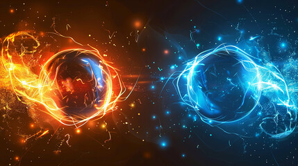 Obraz premium Vector illustration of blue and orange energy balls