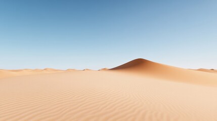 Expansive desert landscape with gentle sand dunes under a clear sky.