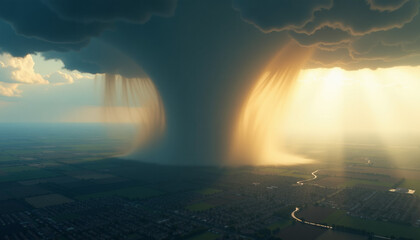 Epic Storm Over Cityscape: Nature's Majesty