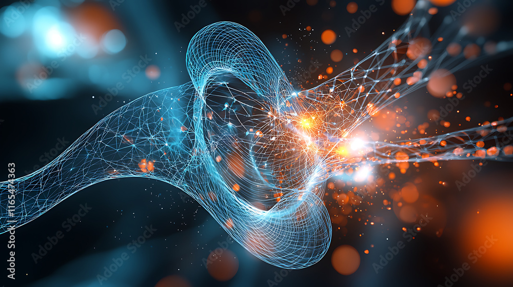 Poster dynamic data flow visualization digital space abstract art futuristic environment close-up view tech