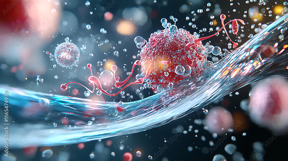 Poster dynamic microscopic visualization of virus structure laboratory setting digital art science close-up