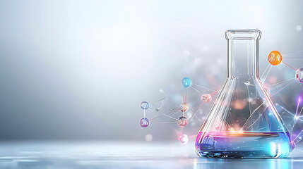 Scientific experiment with colorful chemicals in laboratory abstract visualization modern environment close-up perspective