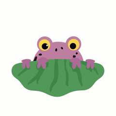 Adorable Cartoon Frog on a Lily Pad Illustration, Ideal for Children’s Art, Nature Education, and Environmental Graphics