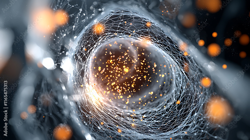 Poster dynamic particles flowing through a network abstract environment digital art high-tech conceptual vi