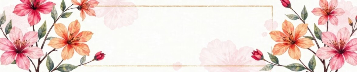 Watercolor floral pattern in a rectangular frame with natural hues and organic shapes , greenery, decorative frame