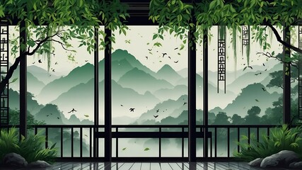 Fototapeta premium Green_background_On_the_left_is_a_green_dark