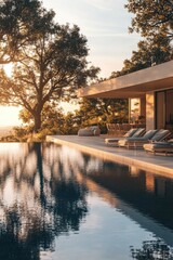 Fototapeta premium Poolside relaxation with tree view