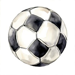 Naklejka premium Watercolor painting of a classic black and white soccer ball, isolated on a white background.