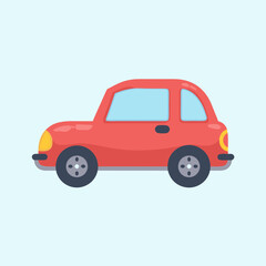 Flat Cartoon Red Car Vector Illustration for Transportation Icons and Vehicle Designs