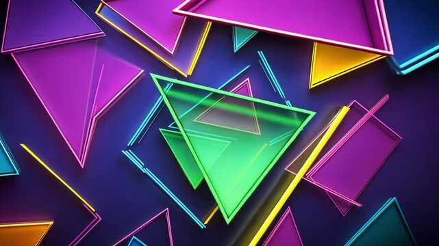 Retro abstract 90's style design background animation. Neon geometrical shapes of different vintage colors