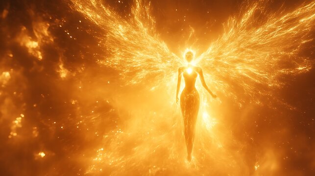 Golden Angelic Figure Embodied In Radiant Light - Powered by Adobe