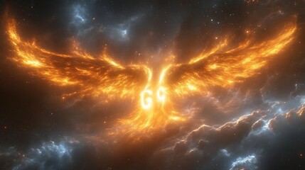 Obraz premium Fiery Phoenix Soaring Through Cosmic Nebulae
