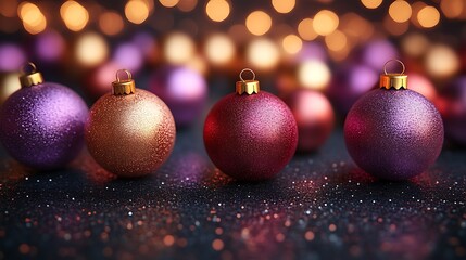 Obraz premium Festive Glitter Baubles Resting On Sparkling Surface