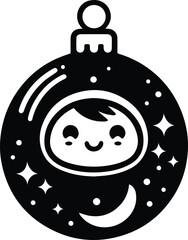 Black and White Christmas Ornament Silhouette Vector – Elegant Holiday Decoration Design