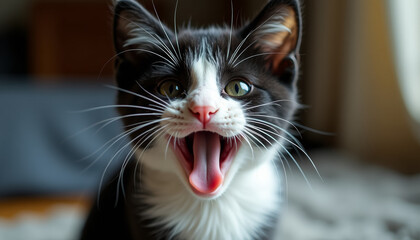 Playful Kitten with Open Mouth