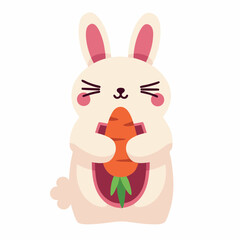 Cute Cartoon Bunny Eating Carrot Illustration, Perfect for Easter Graphics, Kids’ Designs, and Animal-Themed Projects