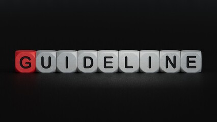 wooden cubes with text GUIDELINE. financial market. financing.close up of wooden elements,Business Concept.3D rendering on black background.