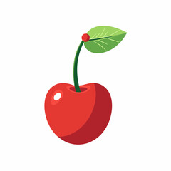 Bright Red Cherry Illustration with Green Leaf on White Background – Fresh and Minimalistic Fruit Design