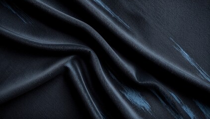 Elegant black fabric with intricate texture and subtle pattern flowing in soft folds, creating a luxurious and artistic backdrop for various creative projects
