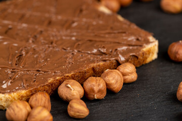 hazelnuts and bread with nut paste with chocolate