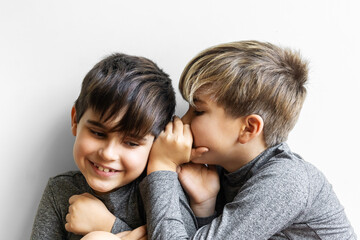 Brothers sharing a funny secret.