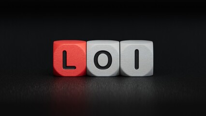 Businesswoman made word loi with wood building blocks.close up of wooden elements,Business Concept.3D rendering on black background.